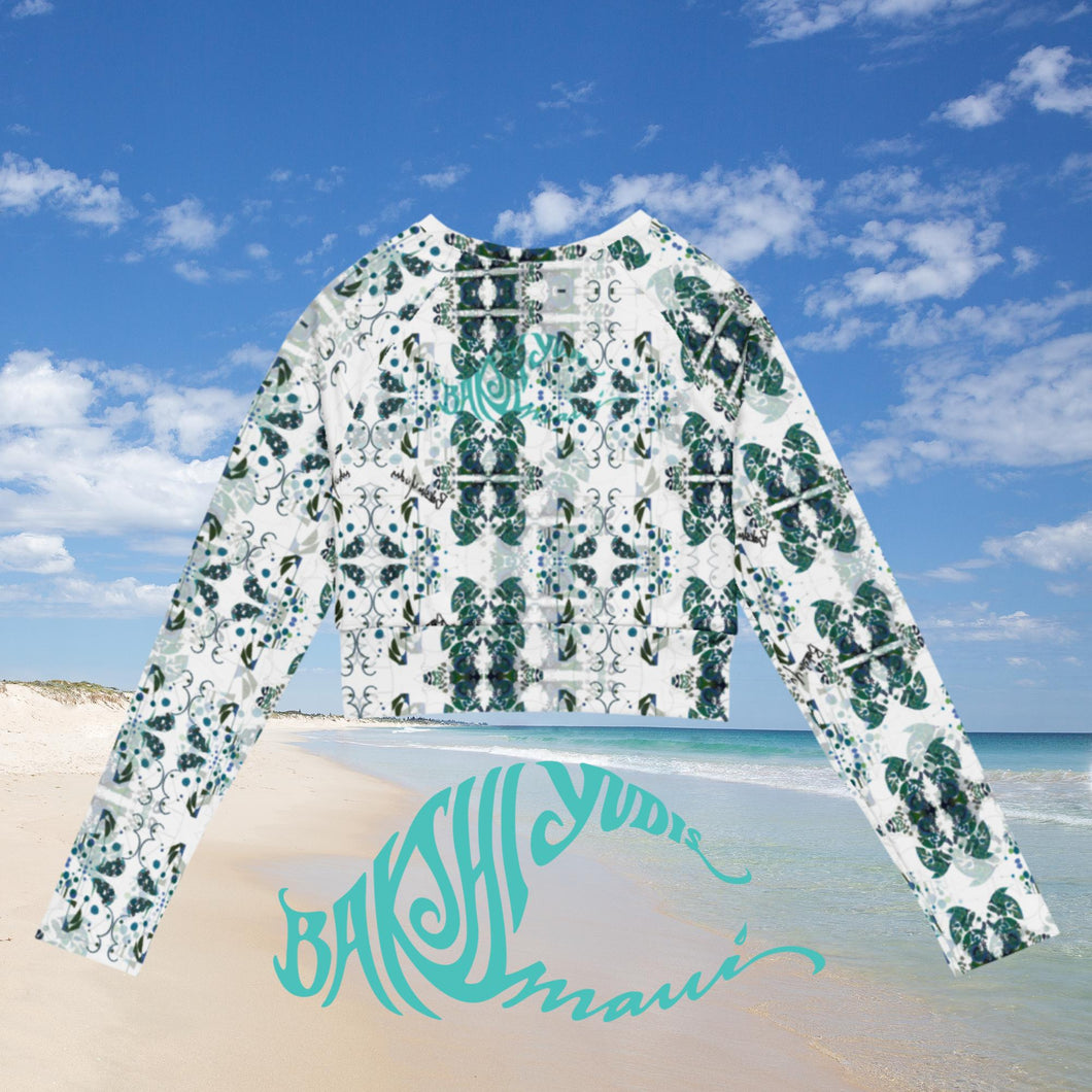 BYM Recycled long-sleeve Athletic/Beach Top in Blue Jade UPF 50