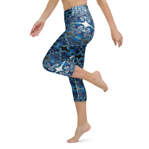 BYM Yoga Capri Leggings in Blue Wave