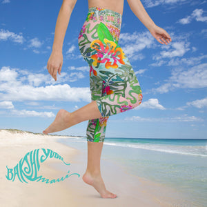 BYM Yoga Capri Leggings in Hibiscus