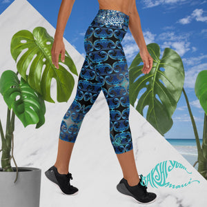 Wholesale BYM Yoga Capri Leggings in Blue Wave